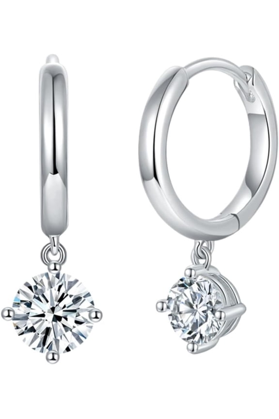 1 Carat Moissanite Hoop Earrings for Women 925 Sterling Silver Diamond Earrings Bride Earrings for Wedding Lab Created Diamond Earrings Diamond Huggies Earrings for Women