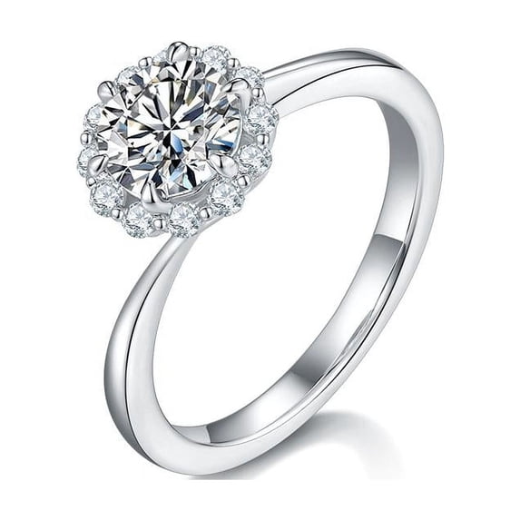 1 Carat Moissanite Pave Prong Set Diamond Engagement Ring In 18K White Gold Plating Over Silver(D Color, VVS1 Clarity)