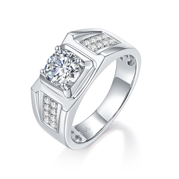 1 Carat Moissanite Ring for Men D Color VVS1 925 Sterling Silver Round Cut Moissanite Engagement Rings Simulated Diamond Ring Lab Created Diamond Ring