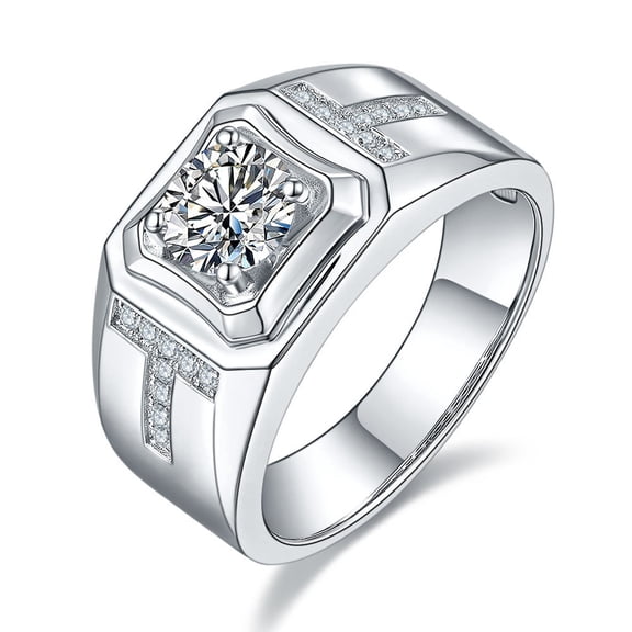 1 Carat Moissanite Ring for Men S925 Sterling Silver Moissanite Men's Diamond Rings Moissanite Engagement Rings for Men Lab Grown Diamond Wedding Rings Men's Promise Rings