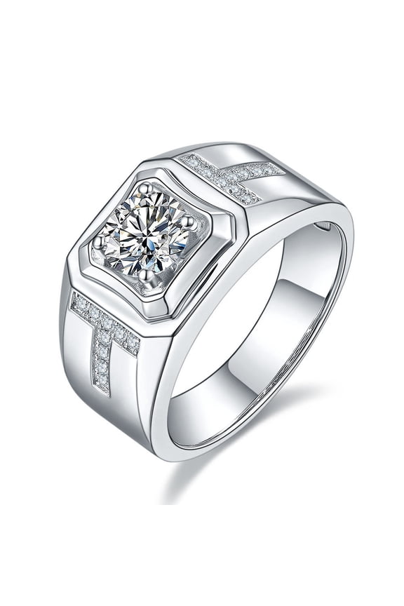 1 Carat Moissanite Ring for Men S925 Sterling Silver Moissanite Men's Diamond Rings Moissanite Engagement Rings for Men Lab Grown Diamond Wedding Rings Men's Promise Rings