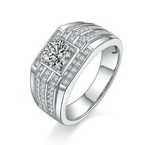 1 Carat Moissanite Ring for Men Sterling Silver Moissanite Men Diamond Ring Moissanite Engagement Rings for Men Lab Grown Husband Diamond Wedding Rings Men's Promise Rings