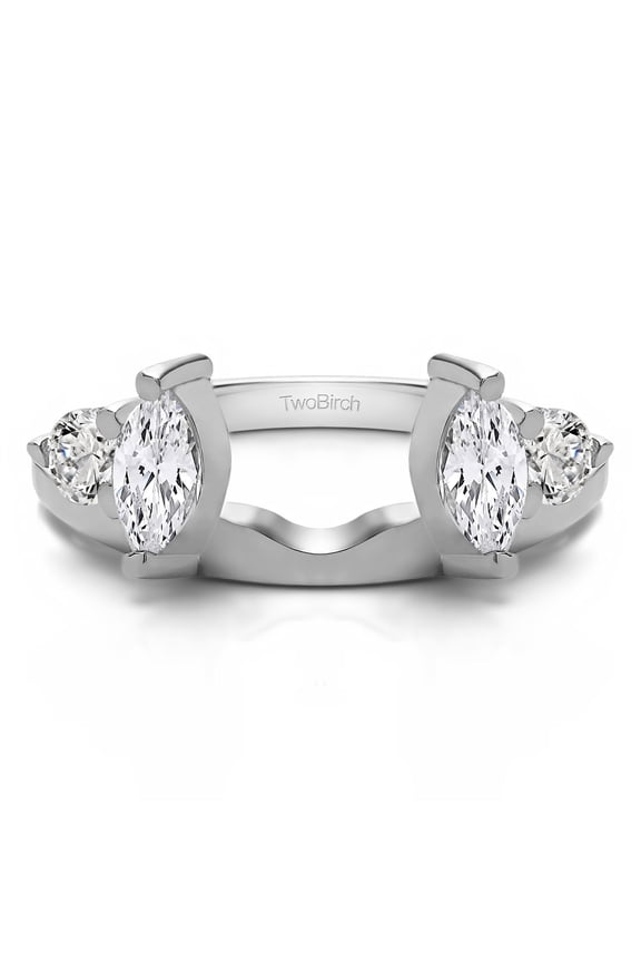 1 Carat Moissanite Round and Marquise Wedding Ring Wrap in Sterling Silver (size 7)