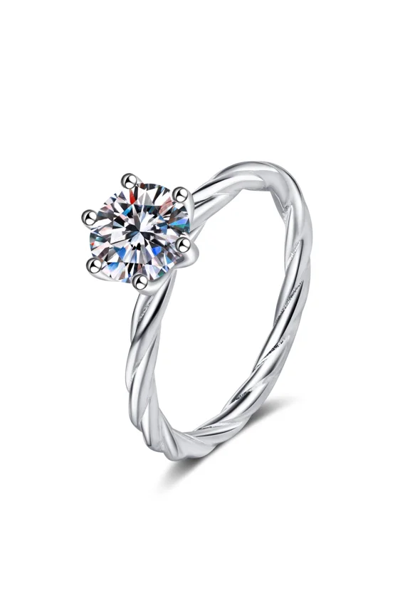 1 Carat Moissanite Twisted Cable Rings for Women, 925 Sterling Silver Minimalist Ring, Dainty Braided Wedding Band-Size 5-9