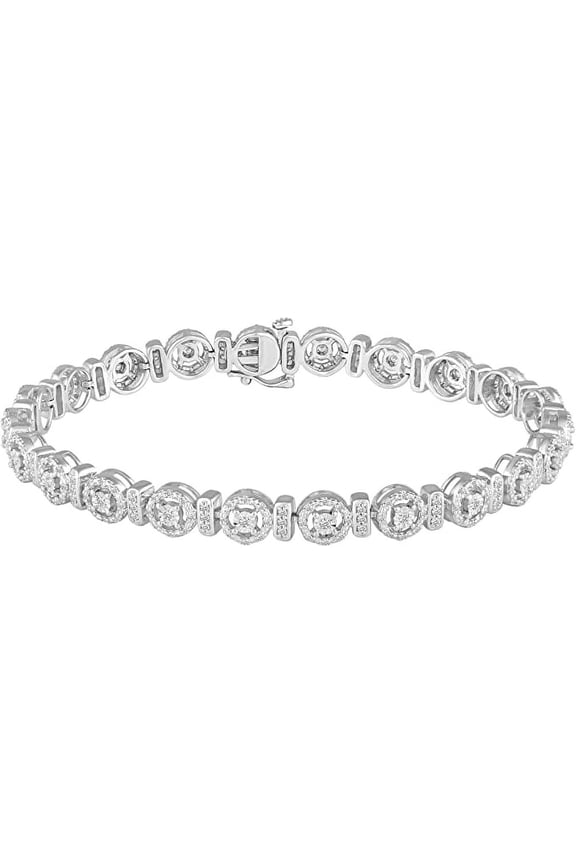 1 Carat Natural Diamond Halo Tennis Bracelet in 925 Sterling Silver (7 Inches)