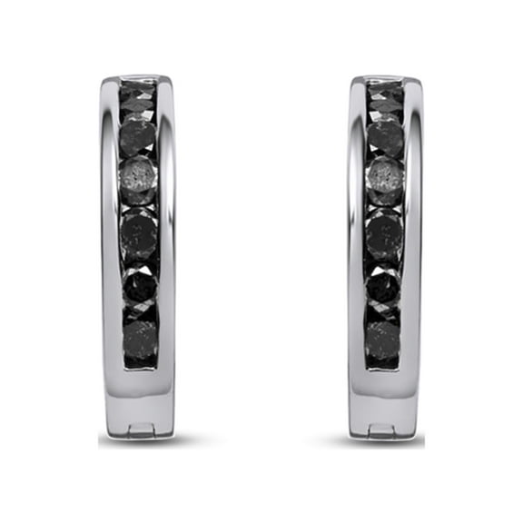 1 Carat Natural Round Black Diamond Hoop Earrings In 14K White Gold Over Sterling Silver (1 Cttw, I2-I3 Clarity)