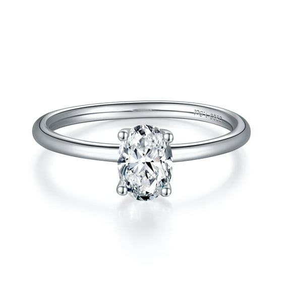 1 Carat Oval Cut Moissanite Solitaire Ring, Elegant Engagement Ring, Plain Band Ring In 925 Sterling Silver