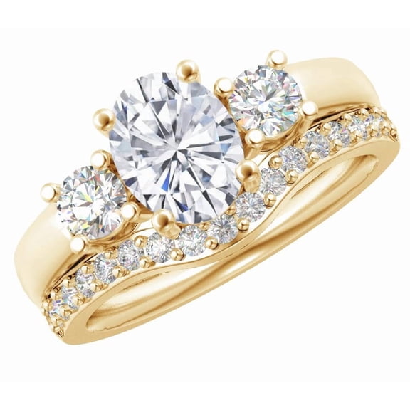 1 Carat Oval LAB GROWN Diamond and LAB GROWN Diamond Wedding Bridal Set (0.5ct Center, AAAA Heirloom Quality) RIPS65W7AM 14K Yellow Gold