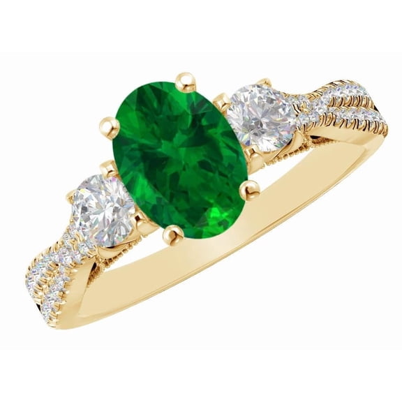 1 Carat Oval LAB GROWN Emerald and LAB GROWN Diamond Engagement Ring (0.5ct Center, AAAA Heirloom Quality) RIPS23W7AM 14K Yellow Gold