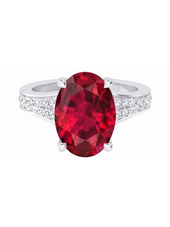 1 Carat Oval LAB GROWN Ruby and LAB GROWN Diamond Engagement Ring (0.5ct Center, AAAA Heirloom Quality) RISV01W7AM 14K White Gold