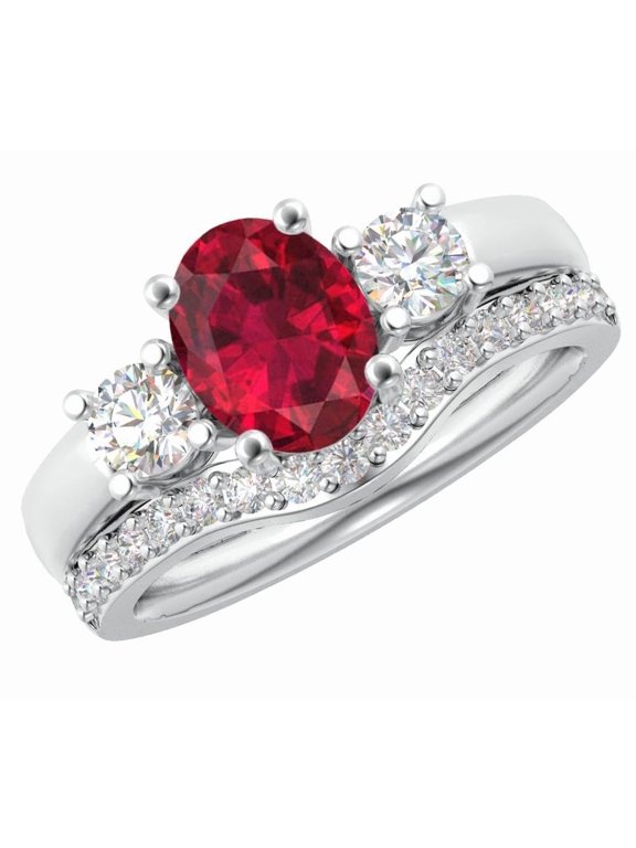 1 Carat Oval LAB GROWN Ruby and LAB GROWN Diamond Wedding Bridal Set (0.5ct Center, AAAA Heirloom Quality) RIPS65W7AM Platinum