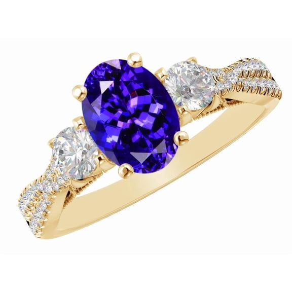 1 Carat Oval LAB GROWN Tanzanite and LAB GROWN Diamond Engagement Ring (0.5ct Center, AAAA Heirloom Quality) RIPS23W7AM 14K Yellow Gold