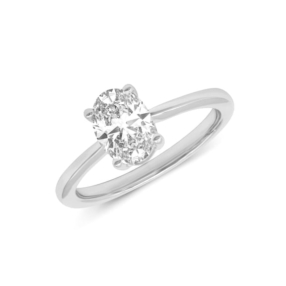 1 Carat - Oval Lab Grown Basket Regular Shank Setting Solitaire Diamond Engagement Ring in 14K White Gold(Ring Size: 7)