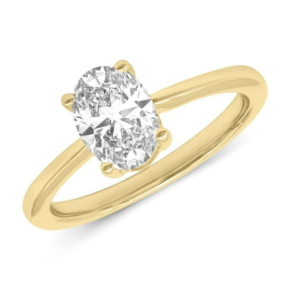1 Carat - Oval Lab Grown Basket Regular Shank Setting Solitaire Diamond Engagement Ring in 14K Yellow Gold(Ring Size: 4.5)