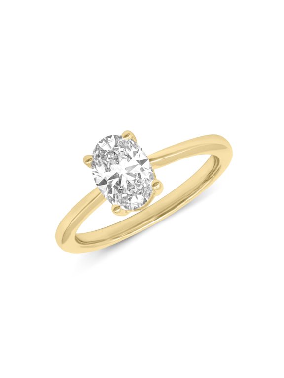 1 Carat - Oval Lab Grown Basket Regular Shank Setting Solitaire Diamond Engagement Ring in 14K Yellow Gold(Ring Size: 5)