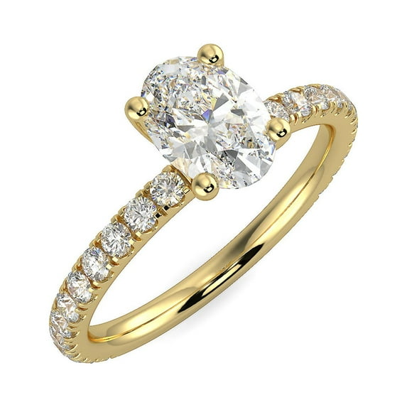 1 Carat Oval Lab Grown Diamond Engagement Ring for Women in 14k Yellow Gold D-E Color, cttw Size 7 by Beverly Hills Jewelers