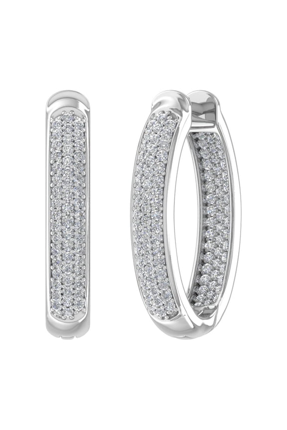 1 Carat Pave Set Diamond Inside-out Hoop Earrings in 10k White Gold