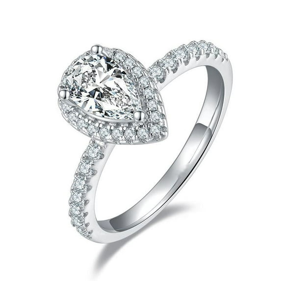 1 Carat Pear Cut Diamond Halo Moissanite Engagement Ring In 18K White Gold Plating Over Silver(D Color, VVS1 Clarity)