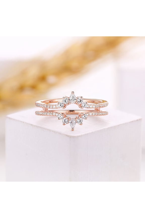 1 Carat Pear Cut Diamond Ring Enhancer Wedding Band in 14K Rose Gold Vermeil – Unique Matching Ring Jacket for Women
