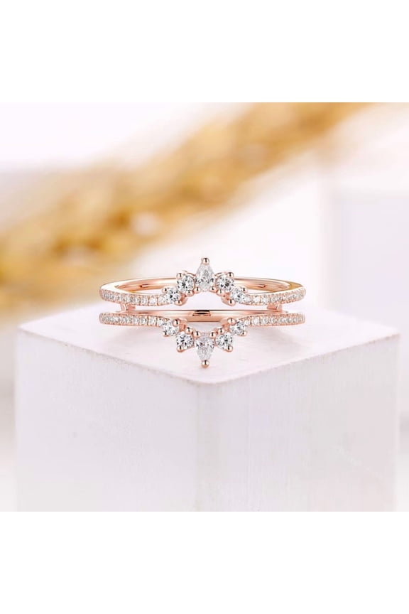 1 Carat Pear Cut Diamond Ring Enhancer Wedding Band in 14K Rose Gold Vermeil – Unique Matching Ring Jacket for Women
