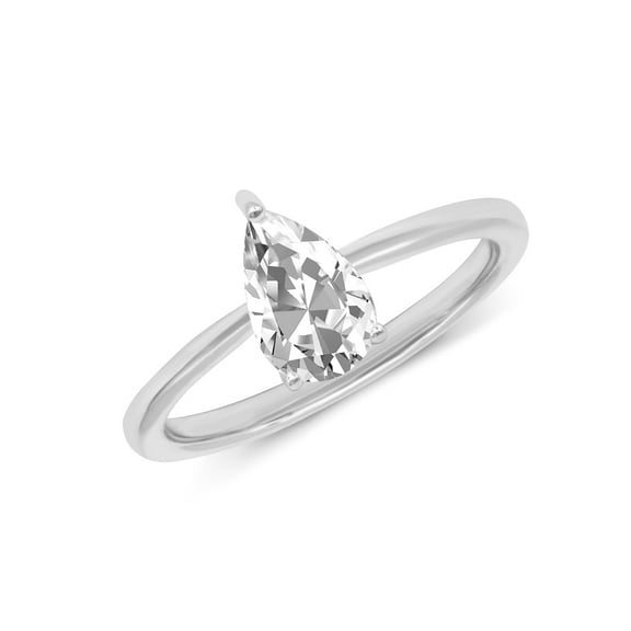 1 Carat - Pear Cut Lab Grown Basket Regular Shank Setting Solitaire Diamond Engagement Ring in 14K White Gold(Ring Size: 4.5)