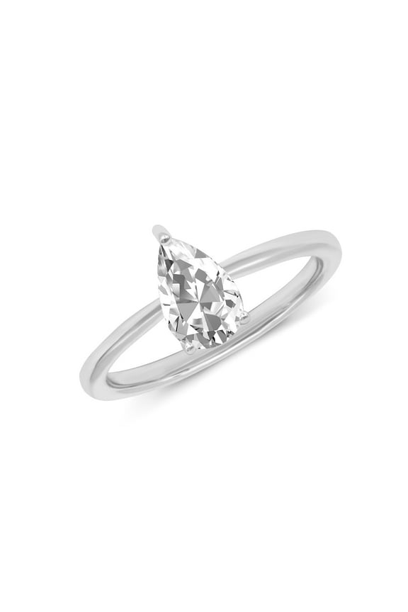 1 Carat - Pear Cut Lab Grown Basket Regular Shank Setting Solitaire Diamond Engagement Ring in 14K White Gold(Ring Size: 8)