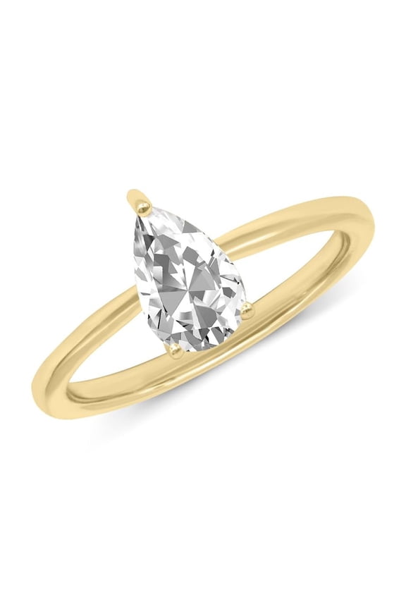 1 Carat - Pear Cut Lab Grown Basket Regular Shank Setting Solitaire Diamond Engagement Ring in 14K Yellow Gold(Ring Size: 10)