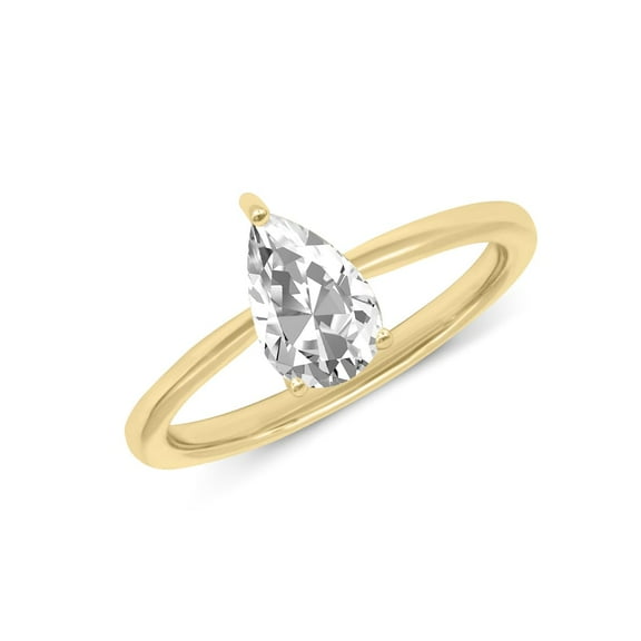 1 Carat - Pear Cut Lab Grown Basket Regular Shank Setting Solitaire Diamond Engagement Ring in 14K Yellow Gold(Ring Size: 4.5)