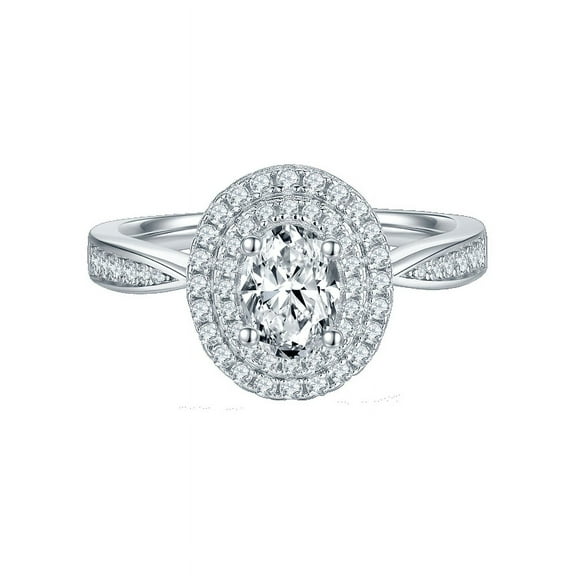 1 Carat Pear Cut Moissanite Engagement Diamond Ring Pave Double Halo Ring In 18K White Gold Plating Over Silver