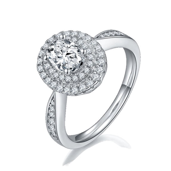 1 Carat Pear Cut Moissanite Engagement Ring - Pave - Diamond Double Halo Ring - Cluster Ring -18k White Gold Over Silver