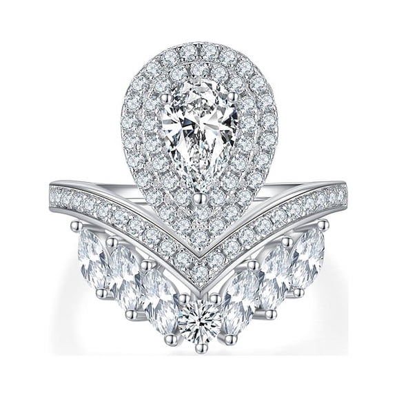 1 Carat Pear Cut Moissanite Engagement Ring - Wedding Diamond Ring - Art Deco Ring - Promise Rings -18k White Gold Over Silver