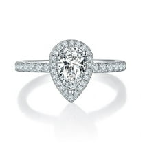 1 Carat Pear Cut Moissanite - Halo - Diamond Wedding Ring - Engagement Ring - 18k White Gold Over Silver