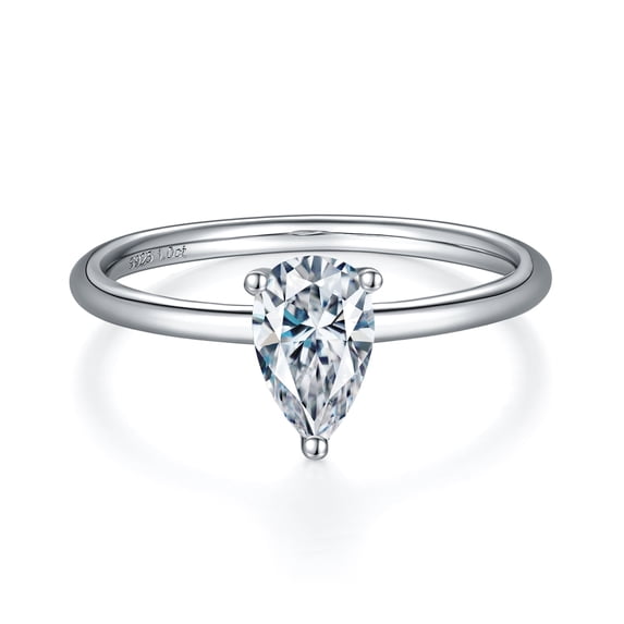 1 Carat Pear Cut Moissanite Solitaire Ring, Anniversary Birthday gift for her, Plain Band Ring In 925 Sterling Silver