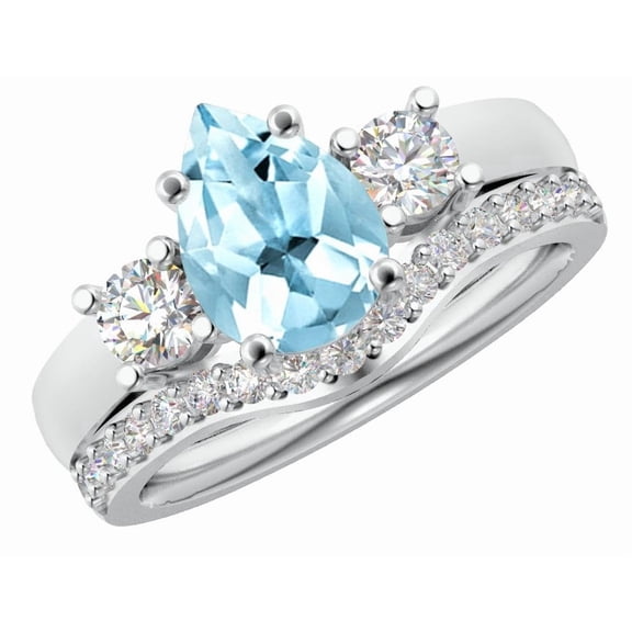 1 Carat Pear LAB GROWN Aquamarine and LAB GROWN Diamond Wedding Bridal Set (0.5ct Center, AAAA Heirloom Quality) RIPS65W8AM 14K White Gold