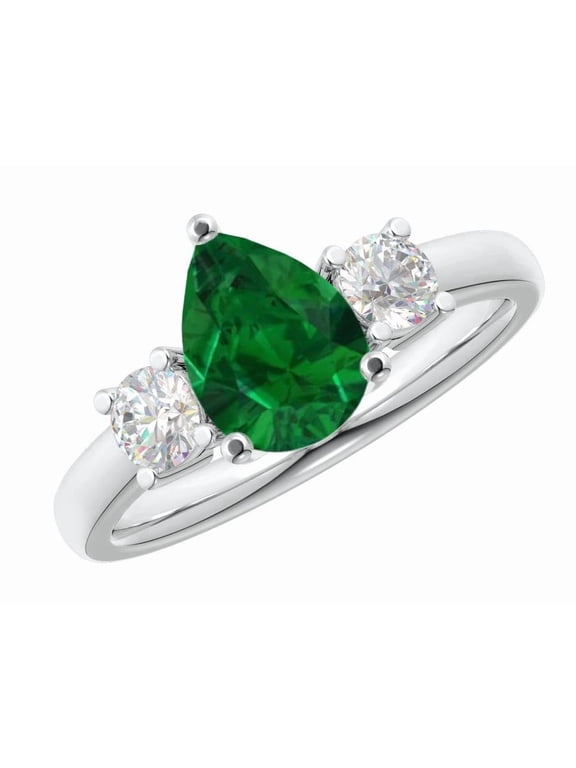 1 Carat Pear LAB GROWN Emerald and LAB GROWN Diamond Engagement Ring (0.5ct Center, AAAA Heirloom Quality) RIPS102W8AM Platinum
