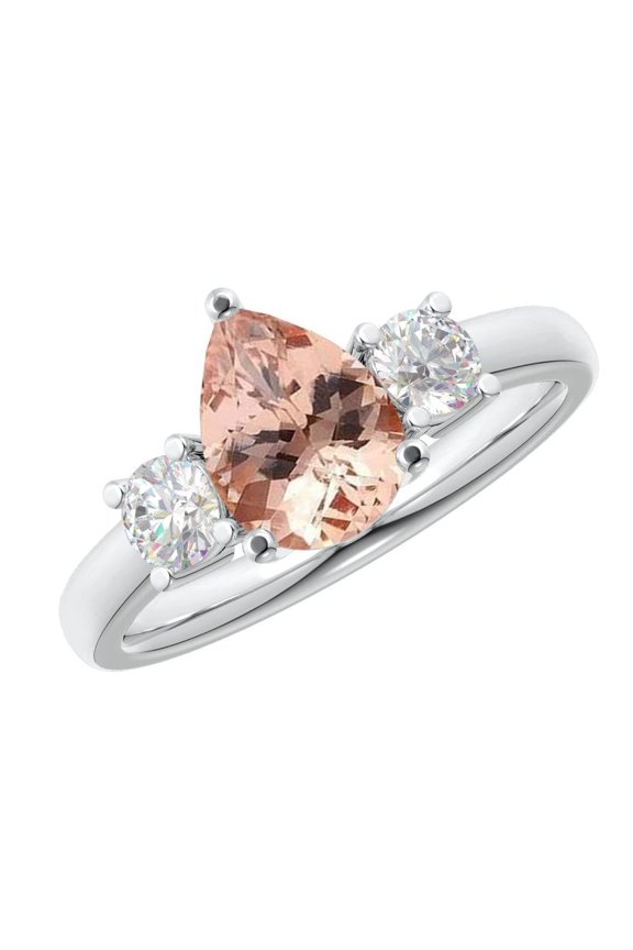 1 Carat Pear LAB GROWN Morganite and LAB GROWN Diamond Engagement Ring (0.5ct Center, AAAA Heirloom Quality) RIPS102W8AM 14K White Gold