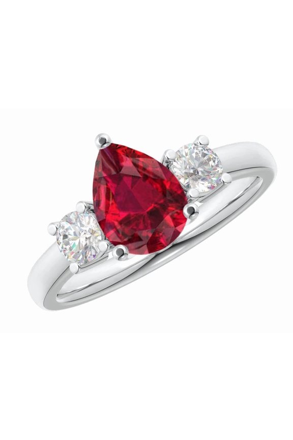 1 Carat Pear LAB GROWN Ruby and LAB GROWN Diamond Engagement Ring (0.5ct Center, AAAA Heirloom Quality) RIPS102W8AM 14K White Gold