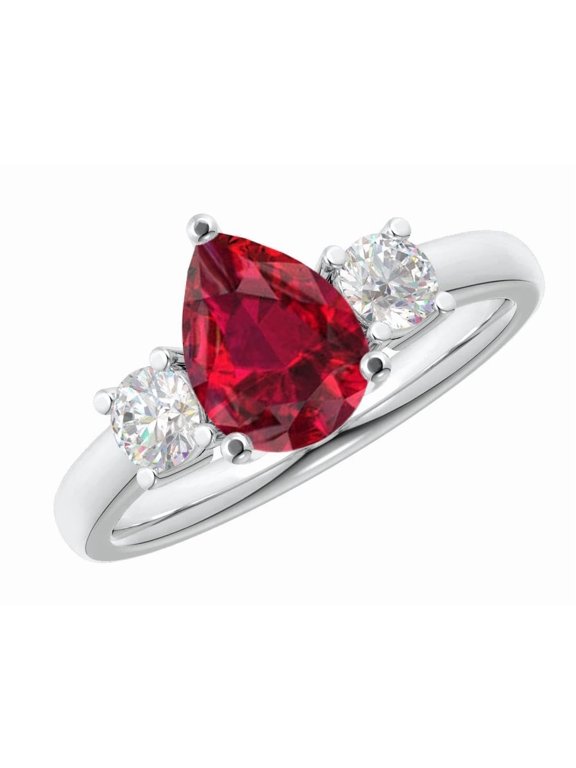 1 Carat Pear LAB GROWN Ruby and LAB GROWN Diamond Engagement Ring (0.5ct Center, AAAA Heirloom Quality) RIPS102W8AM Platinum