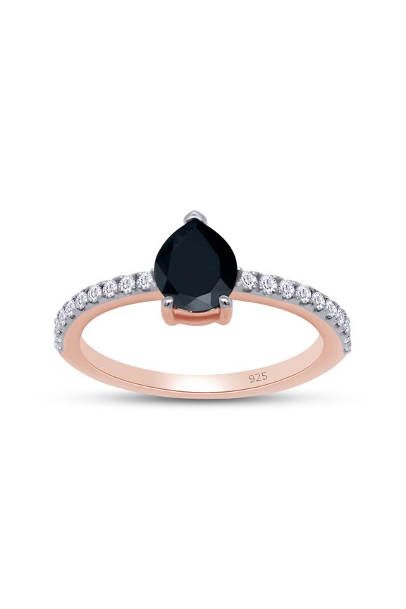 1 Carat Pear & Round Cut Black & White Lab Created Moissanite Diamond VVS1 Clarity Engagement Wedding Solitaire Teardrop Promise Ring for Womens in 18K Rose Gold Plated 925 Sterling Silver -7