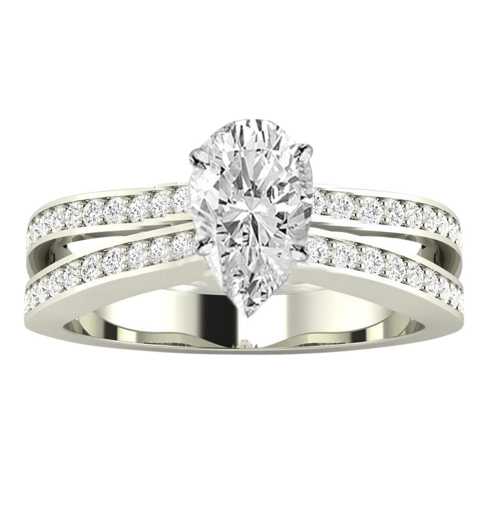1 Carat Platinum Contemporary Double Row Split Shank Pear Cut Diamond ...
