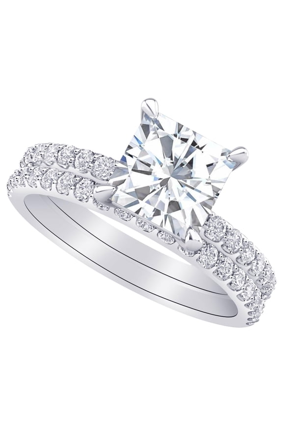 1 Carat Platinum Princess Cut LAB GROWN Diamond Cut To Perfection Princess Diamond Wedding Bridal Set (Color E-F Clarity VS2-SI1) Size: 6.5