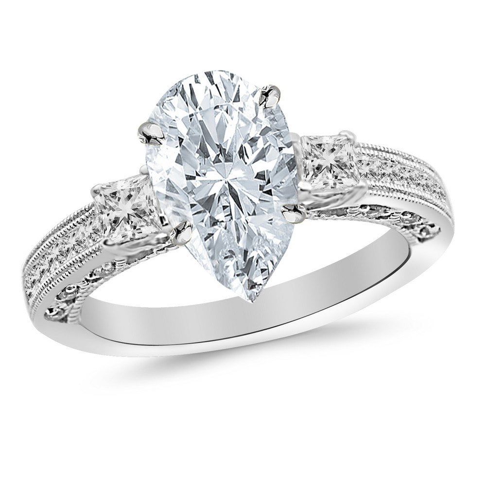 1 Carat Platinum Three 3 Stone Princess Cut Channel Set Pear Cut ...