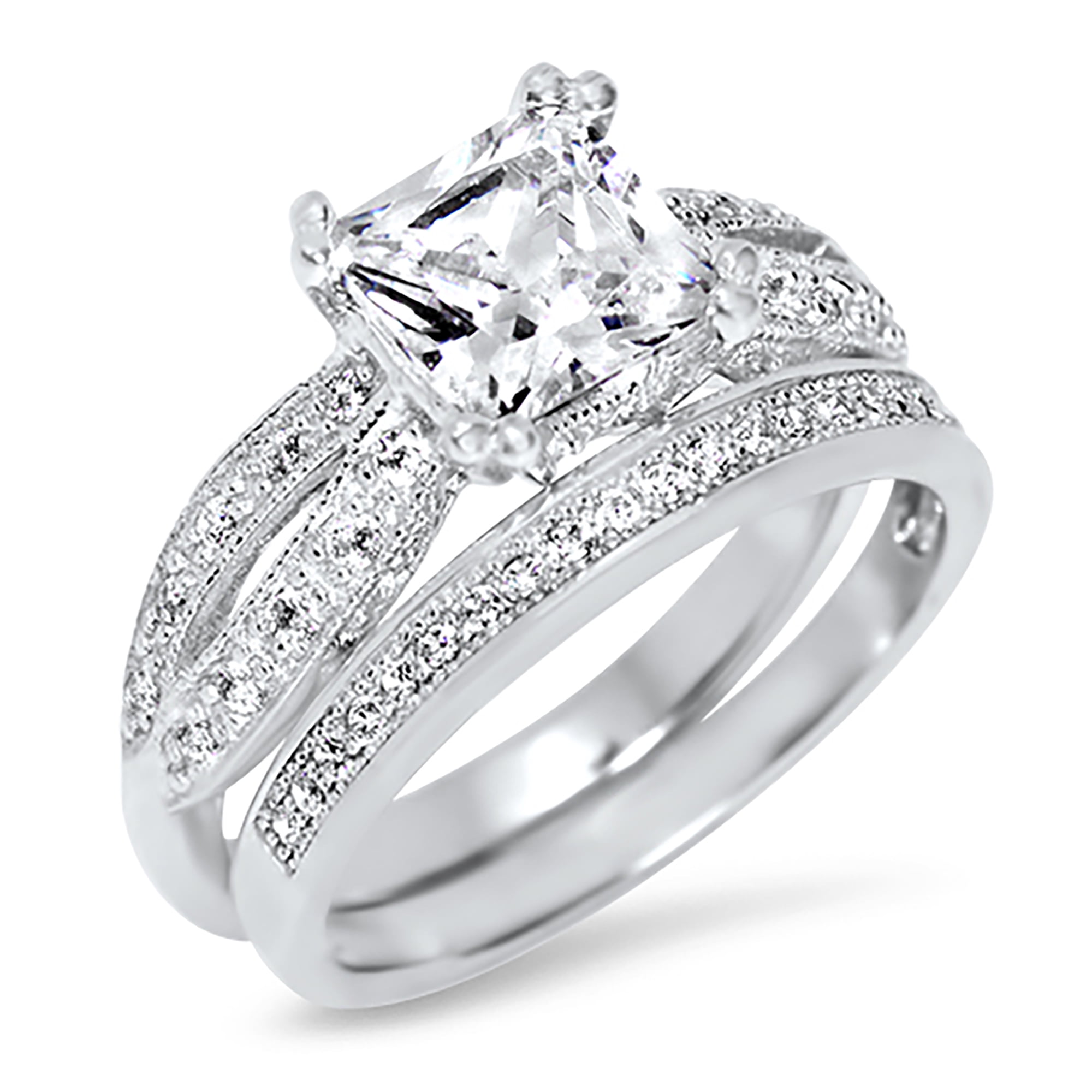 Sterling silver cz wedding rings clearance