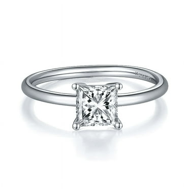 1 Carat Princess Cut Moissanite Solitaire Diamond Engagement Ring In 18K White Gold Plating Over Silver(D Color, VVS1 Clarity)