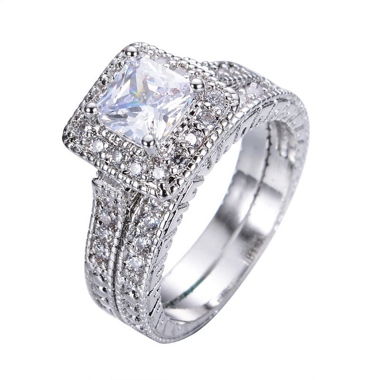 1 Carat Princess Cut Moissanite Wedding Set - Bridal Set - Milgrain Ring -  Vintage Ring - Halo Ring - 18K White Gold Over Silver 