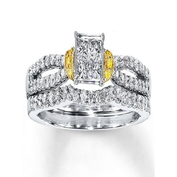 1 Carat Princess Diamond Bridal Ring Set for Her