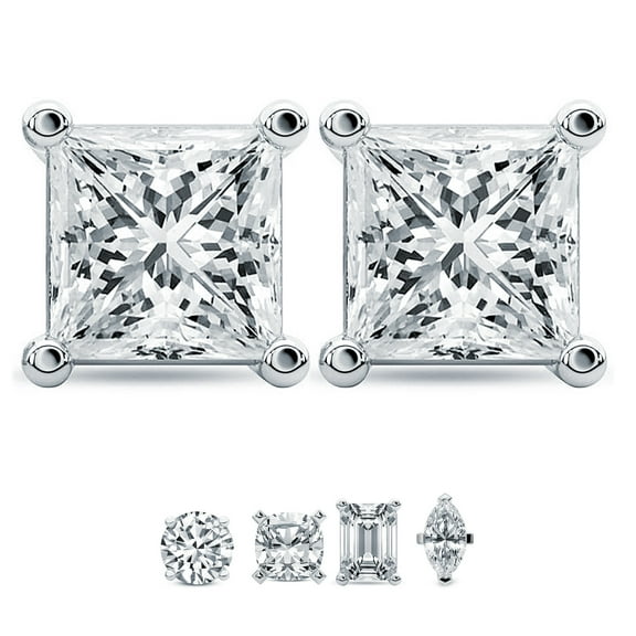 1 Carat Princess IGI Certified Lab Grown Diamond Solitaire Earrings | 14K White Gold FG VS Diamonds | Stud Earrings Friendly Diamonds