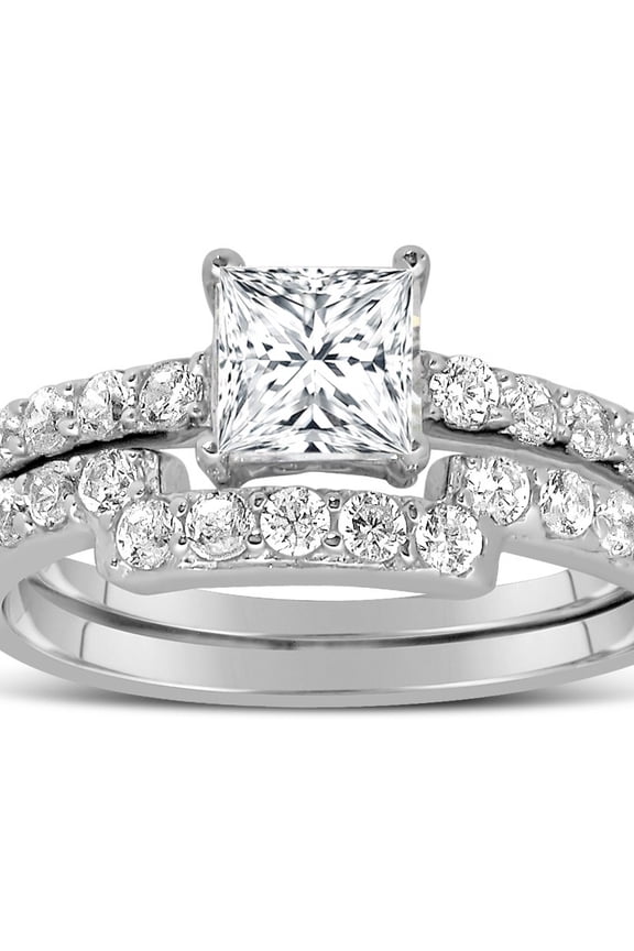 1 Carat Princess cut Diamond Wedding Ring Set in White Gold