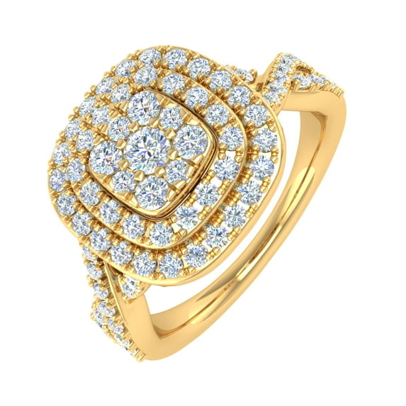 1 Carat Prong Set Diamond Halo Engagement Ring in 10K Yellow Gold (Ring Size 4.25)