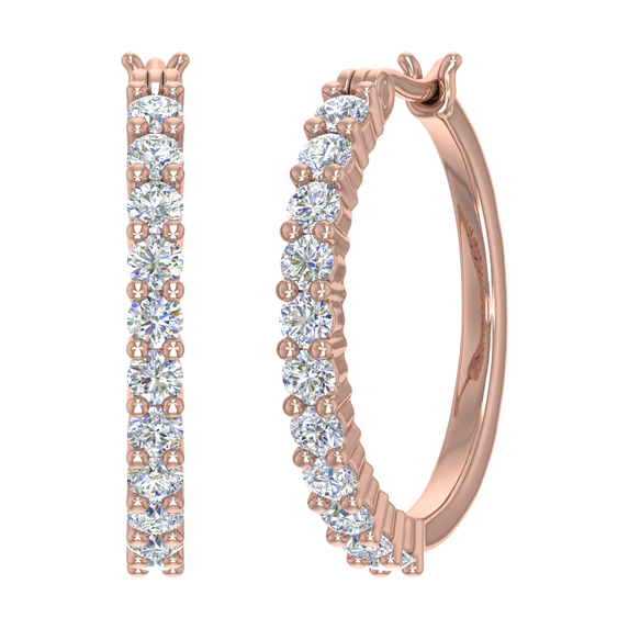 1 Carat Prong Set Round Diamond Hoop Earrings in 14K Rose Gold
